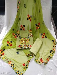 Elegant Green Modal Embroidered Dress Material with Dupatta For Women-thumb1