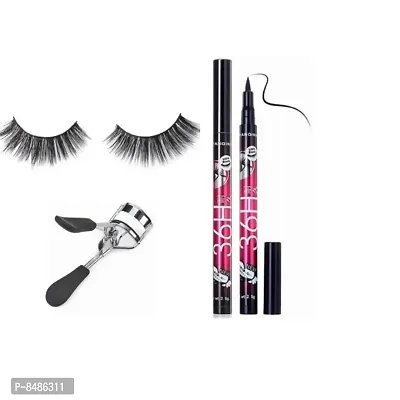 Eyelashes-Set of 1 with  Eyelash Curler with ads black eyeliner 36 h 2 pec-thumb0