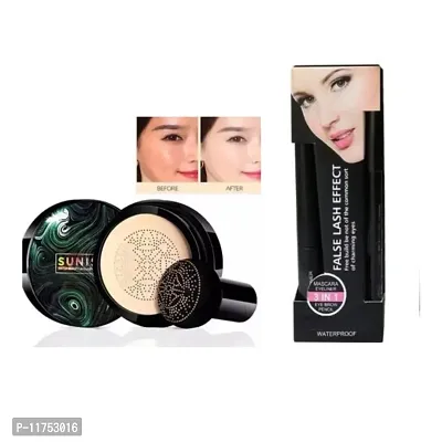 MUSHROOM FOUNDATION WITH LONG PUFF with 3 in 1 mascara set 1 pack-thumb0