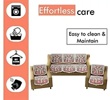 JP Enterprises Cotton 5 Seater Sofa Cover with Center Table Cover|Premium Cotton Fabric  Side Flower Design|Cutting Edge Round Shape, 7 Piece (Brown)-thumb2