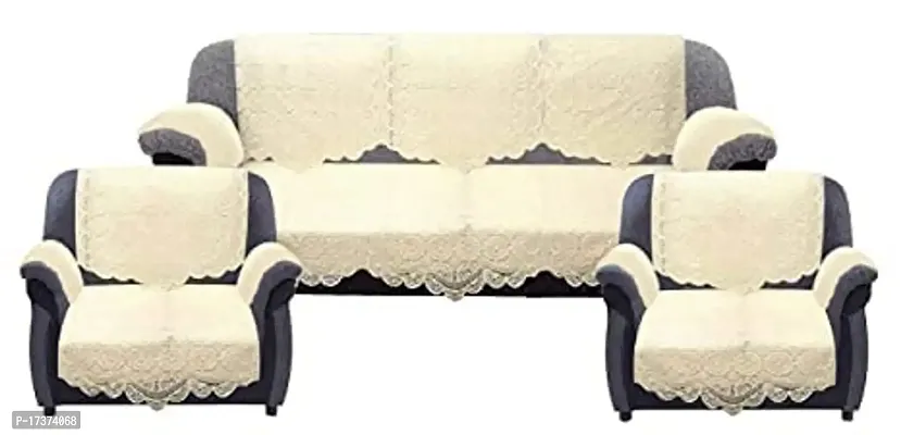 JP Enterprises Cotton 5 Seater Sofa Cover Set|Premium Cotton  Geometric Design|6 Pieces Arms Cover Included| Pack of 16 (Cream)-thumb2