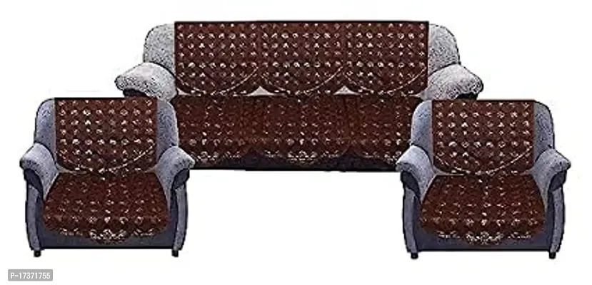 JP Enterprises Luxurious Cotton Net Floral Sofa Cover Set - Pack of 10 Pieces for 5 Seater Sofa Brown
