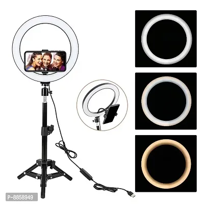 10 Inch Stretchable Makeup Selfie LED Ring Light with Tripod Stand Tripod Kit-thumb0