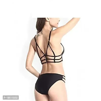 SUJUKA Strap Bra Panty Set for Noughty Look | Sexy Lingerie for Women | Sexy Dress for Sex | Hot Bikini Set for Honeymoon Mood | Girls Night Dress | Black-thumb2