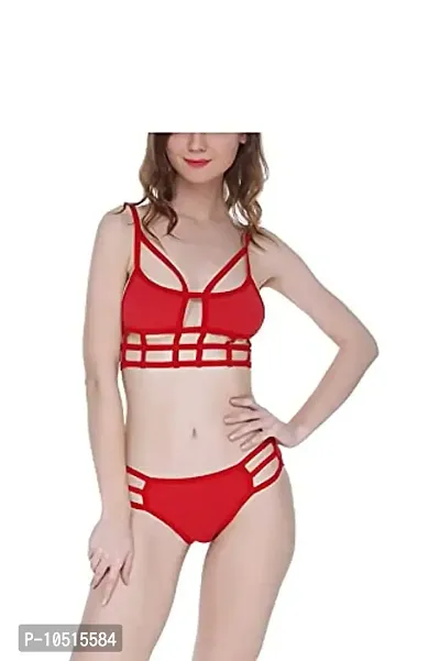SUJUKA Strap Bra Panty Set for Noughty Look | Sexy Lingerie for Women | Sexy Dress for Sex | Hot Bikini Set for Honeymoon Mood | Girls Night Dress | Red