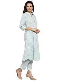 Sayesha Sky Blue Shirt Collar A-Line Women's Cotton Kurti with Cotton Pants(XS TO 7XL)-thumb1