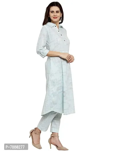 Sayesha Sky Blue Shirt Collar A-Line Women's Cotton Kurti with Cotton Pants(XS TO 7XL)-thumb2