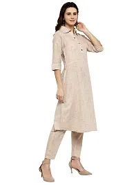 Sayesha Beige Shirt Collar A-Line Women's Cotton Kurti with Cotton Pants(XS TO 7XL)-thumb1