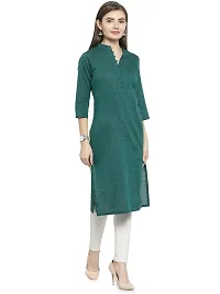 Rama Green Chinese Collar Cotton Kurti-thumb1