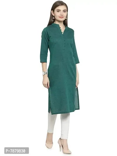 Rama Green Chinese Collar Cotton Kurti-thumb2