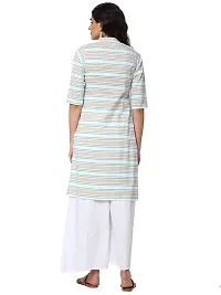 Sayesha Yellow Blue White Stripes Mandarin Collar Women's Cotton Kurti-thumb2