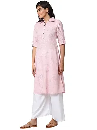 Sayesh Pink Printed Shirt Collar Women's Cotton Kurti-thumb1