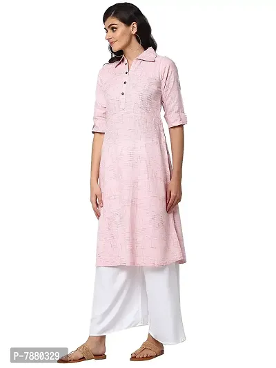 Sayesh Pink Printed Shirt Collar Women's Cotton Kurti-thumb2