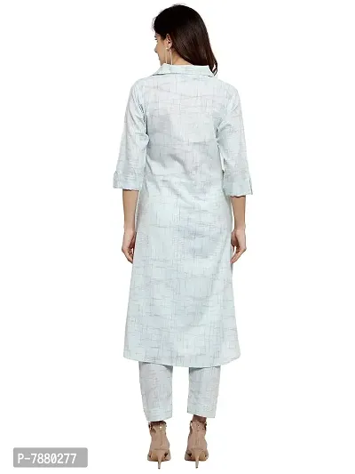 Sayesha Sky Blue Shirt Collar A-Line Women's Cotton Kurti with Cotton Pants(XS TO 7XL)-thumb4