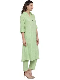 Sayesha Green Shirt Collar A-Line Women's Cotton Kurti with Cotton Pants(XS TO 7XL)-thumb1