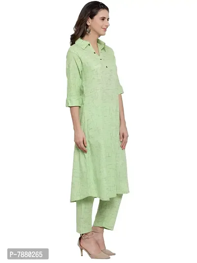 Sayesha Green Shirt Collar A-Line Women's Cotton Kurti with Cotton Pants(XS TO 7XL)-thumb2