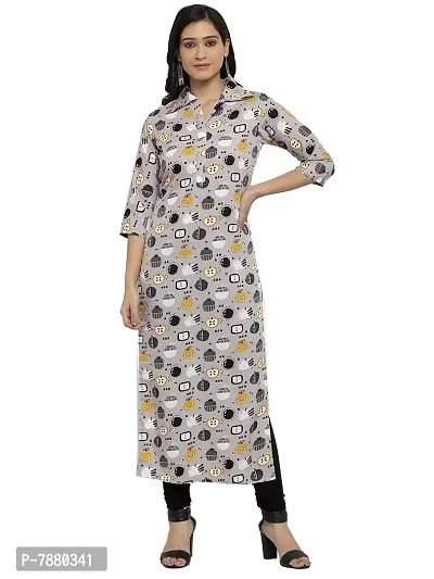 Sayesha Grey Abstract Printed Shirt Collar Women's Cotton Kurti