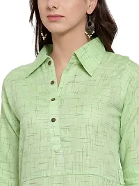 Sayesha Green Shirt Collar A-Line Women's Cotton Kurti with Cotton Pants(XS TO 7XL)-thumb4