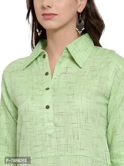 Sayesha Green Shirt Collar A-Line Women's Cotton Kurti with Cotton Pants(XS TO 7XL)-thumb5