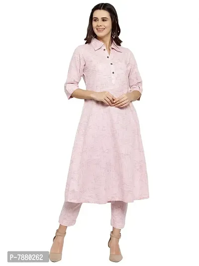 Sayesha Baby Pink Shirt Collar A-Line Women's Cotton Kurti with Cotton Pants(XS TO 7XL)