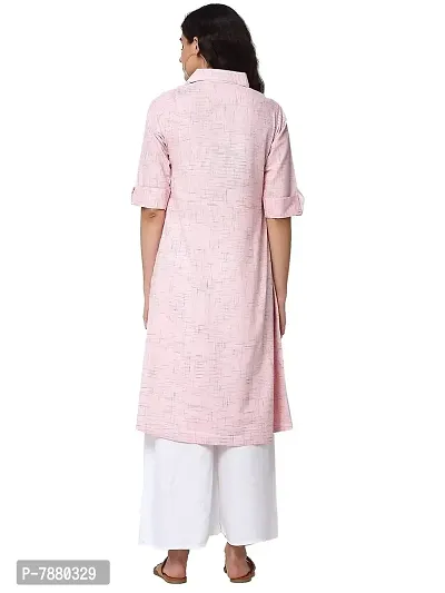 Sayesh Pink Printed Shirt Collar Women's Cotton Kurti-thumb3