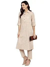 Sayesha Beige Shirt Collar A-Line Women's Cotton Kurti with Cotton Pants(XS TO 7XL)-thumb2