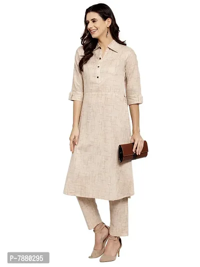 Sayesha Beige Shirt Collar A-Line Women's Cotton Kurti with Cotton Pants(XS TO 7XL)-thumb3