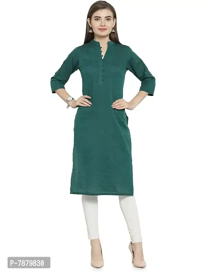 Rama Green Chinese Collar Cotton Kurti-thumb0