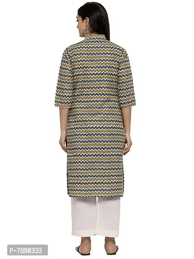 Sayesha Yellow Multicolor ZigZag Mandarin Collar Women's Cotton Kurti-thumb3