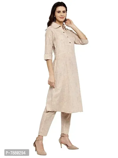 Sayesha Beige Shirt Collar A-Line Women's Cotton Kurti with Cotton Pants(XS TO 7XL)-thumb2