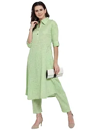 Sayesha Green Shirt Collar A-Line Women's Cotton Kurti with Cotton Pants(XS TO 7XL)-thumb2