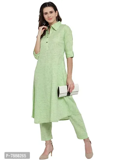 Sayesha Green Shirt Collar A-Line Women's Cotton Kurti with Cotton Pants(XS TO 7XL)-thumb3