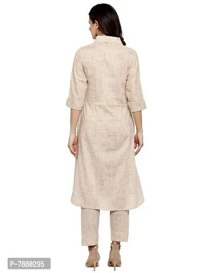 Sayesha Beige Shirt Collar A-Line Women's Cotton Kurti with Cotton Pants(XS TO 7XL)-thumb4