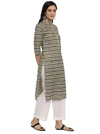 Sayesha Yellow Multicolor ZigZag Mandarin Collar Women's Cotton Kurti-thumb1