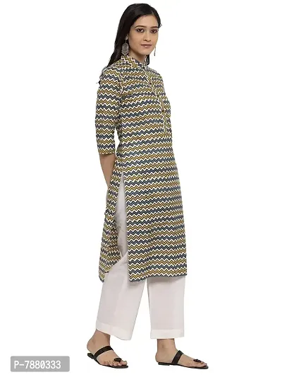 Sayesha Yellow Multicolor ZigZag Mandarin Collar Women's Cotton Kurti-thumb2