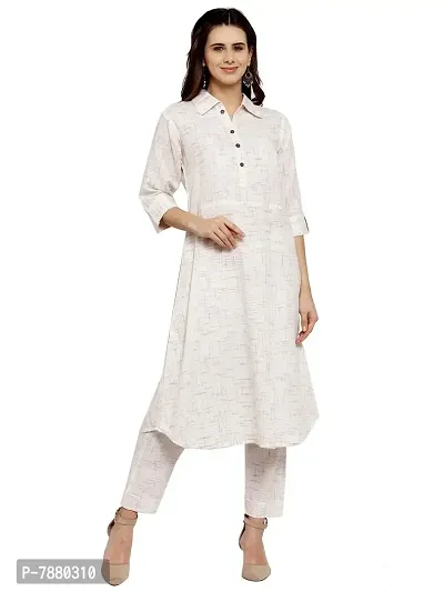 Sayesha White Shirt Collar A-Line Women's Cotton Kurti with Cotton Pants(XS TO 7XL)