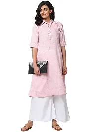 Sayesh Pink Printed Shirt Collar Women's Cotton Kurti-thumb4