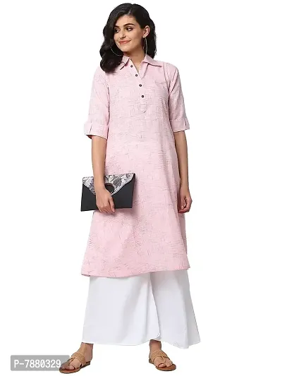 Sayesh Pink Printed Shirt Collar Women's Cotton Kurti-thumb5