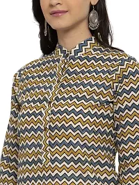 Sayesha Yellow Multicolor ZigZag Mandarin Collar Women's Cotton Kurti-thumb3