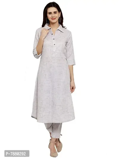 Sayesha Grey Shirt Collar A-Line Women's Cotton Kurti with Cotton Pants(XS TO 7XL)