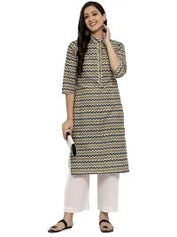 Sayesha Yellow Multicolor ZigZag Mandarin Collar Women's Cotton Kurti-thumb4