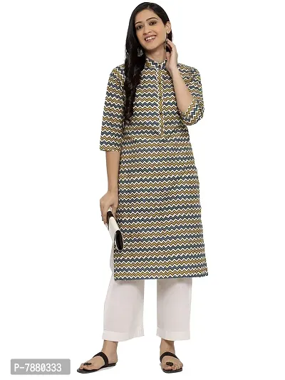 Sayesha Yellow Multicolor ZigZag Mandarin Collar Women's Cotton Kurti-thumb5