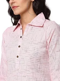 Sayesh Pink Printed Shirt Collar Women's Cotton Kurti-thumb3