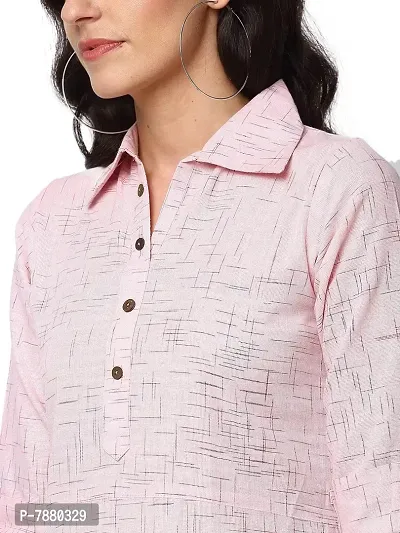 Sayesh Pink Printed Shirt Collar Women's Cotton Kurti-thumb4