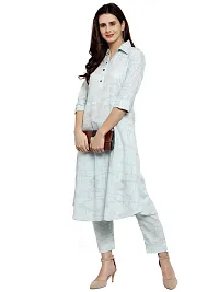 Sayesha Sky Blue Shirt Collar A-Line Women's Cotton Kurti with Cotton Pants(XS TO 7XL)-thumb2