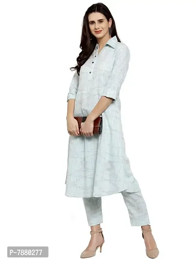 Sayesha Sky Blue Shirt Collar A-Line Women's Cotton Kurti with Cotton Pants(XS TO 7XL)-thumb3