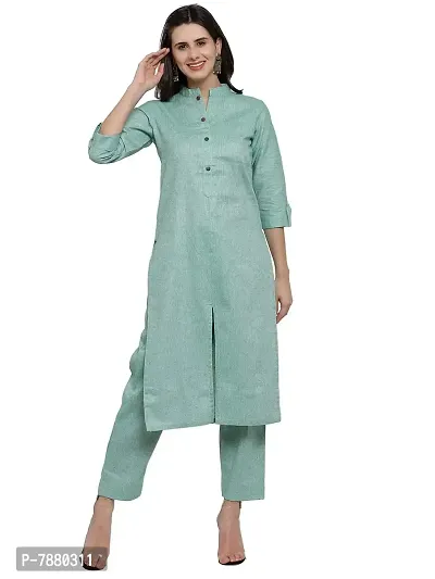 Sayesha Turquoise Solid Mandarin Collar Women's Cotton Kurti with Cotton Pants(XS TO 7XL)