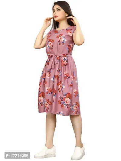 Stylish Peach Poly Crepe Printed A-Line Dress For Women