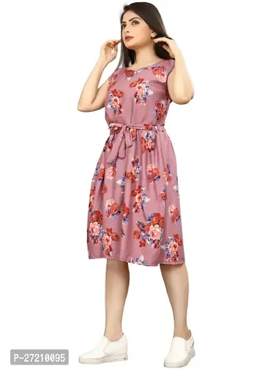 Stylish Peach Poly Crepe Printed A-Line Dress For Women-thumb0