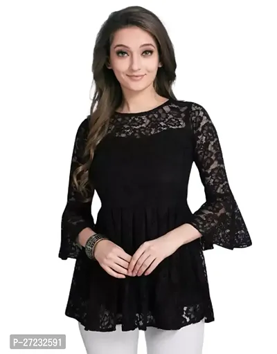 Elegant Black Poly Crepe Self Design Top For Women-thumb0